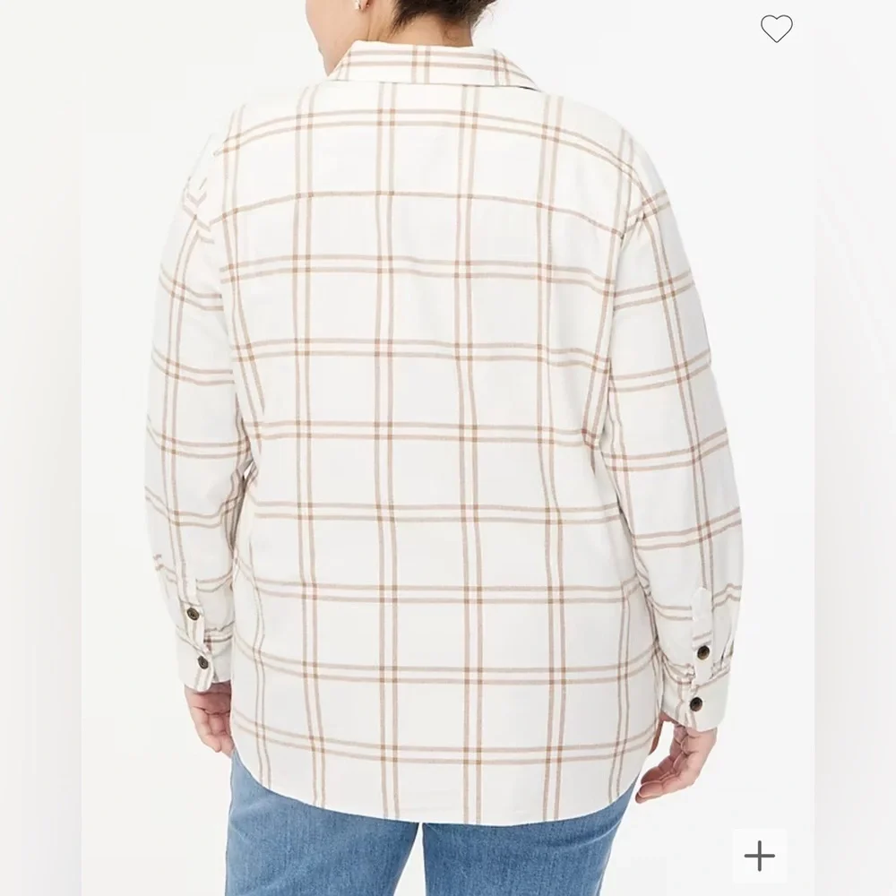 J. Crew Women’s Plaid flannel shirt-jacket with‎ Pockets Size Medium Ivory Camel